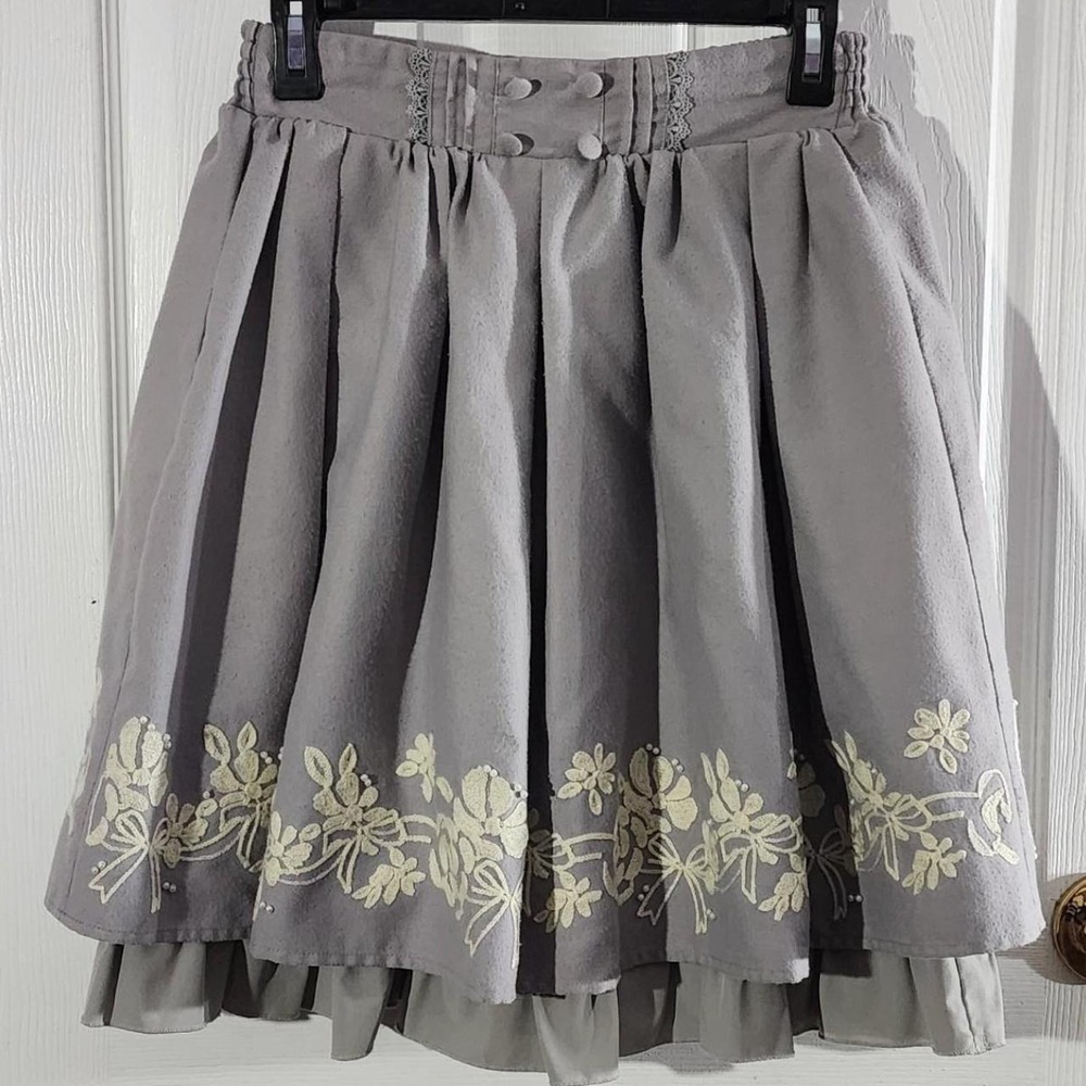 Axes Femme Dusty Blue Layered Skirt w Floral Embroidery